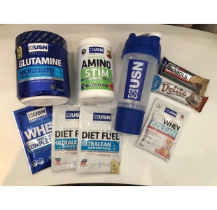 USN Glutamine, B4 Bomb Extreme Pre-Workout, Amino Gro BCAA & Shaker (Bundle 21)