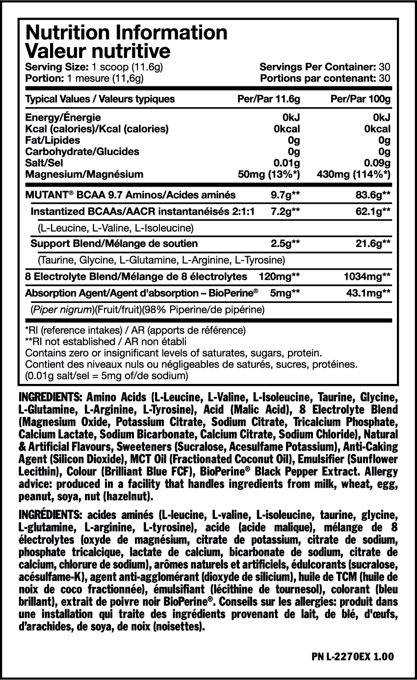 Mutant BCAA 9.7g Amino Acids with Electrolytes - 348g | Well Fit ...